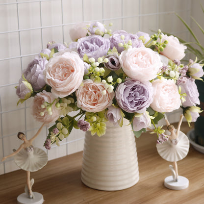 Realistic 5-Head Mini Rose Bouquet – Korean-Style Faux Peony and Persian Rose Arrangements for Home Decor and Wedding Enhancements