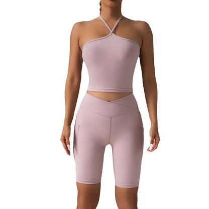 Seamless Yoga Set with Strapless Bustier and V Waist Design for Fitness Sports and Body Shaping