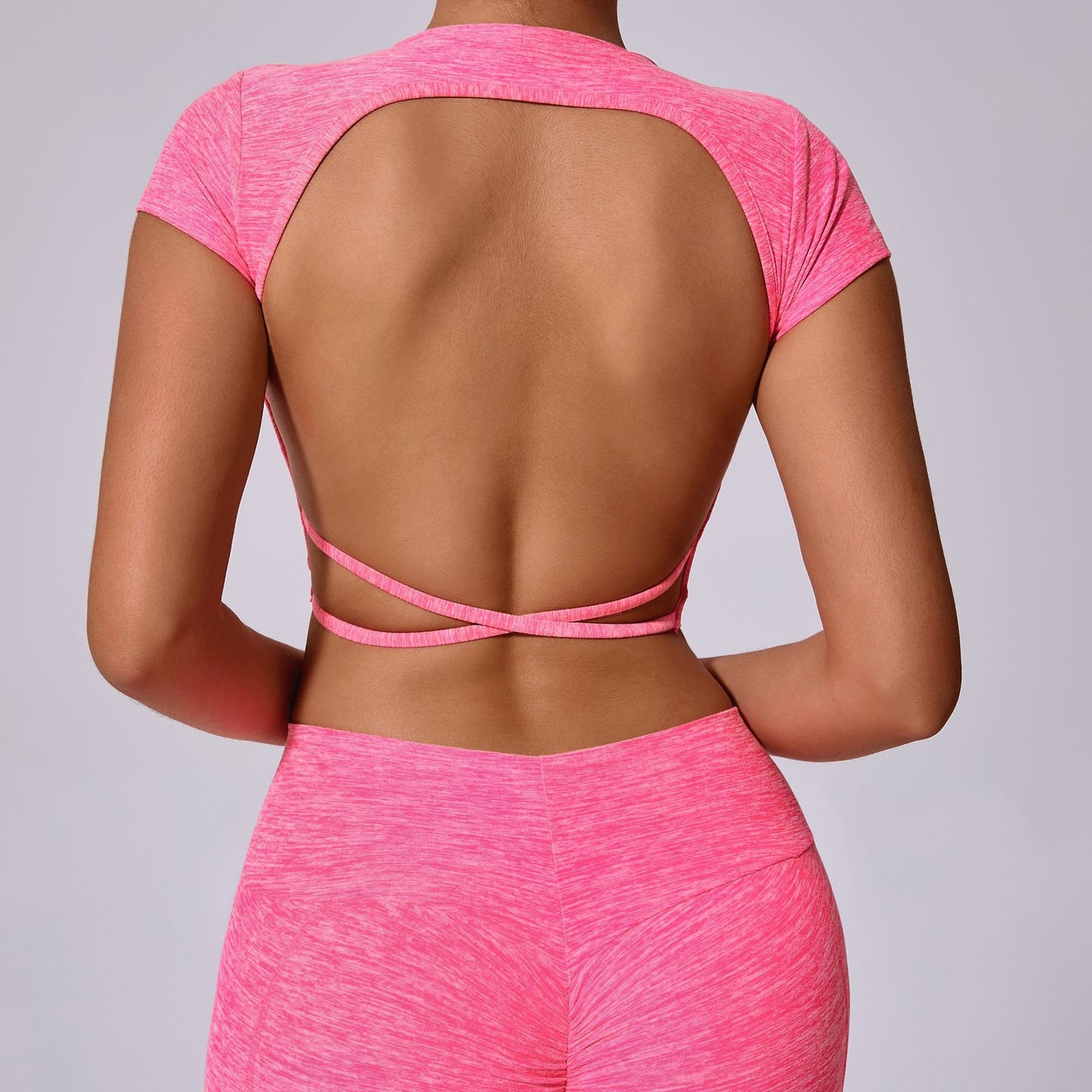 Open Back Sports Tee with Removable Chest Pad Cross Back Design for Versatile Yoga and Fitness Wear for Women