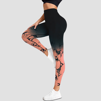 Spring Summer Tie Dye Gradient Yoga Pants High Waist Tummy Control Leggings for Enhanced Curves High Elasticity Fitness Crop Pants for Comfort and Style