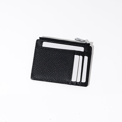 Women's Lychee Grain Top Layer Cowhide Card Holder Slim Multi Card Slots Genuine Leather ID Wallet Korean Minimalist Design for Cash and Coins