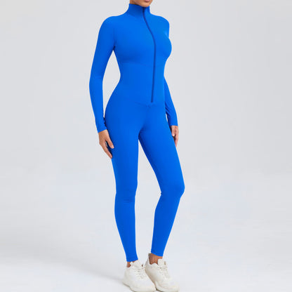 High Intensity Fitness Full Body Bodysuit with Tummy Control Design Zipper Closure and Long Sleeves for Yoga and Workout Sessions Model 10041