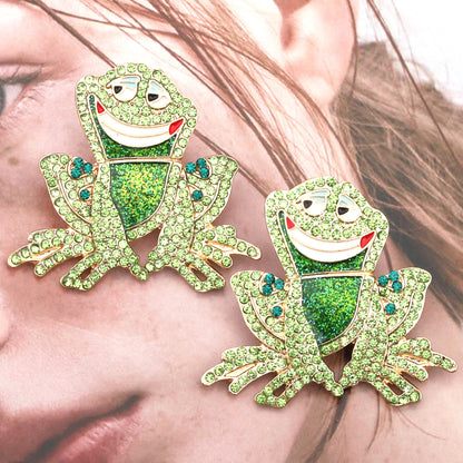 Charming Cartoon Vintage-Inspired Cute Frog Alloys with Rhinestone Earrings – Simple Yet Stylish Jewelry for Every Occasion