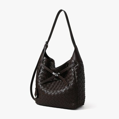 Genuine Leather Handwoven Large Capacity Crossbody Bag Commuter Tote and Casual Shoulder Bag for Women