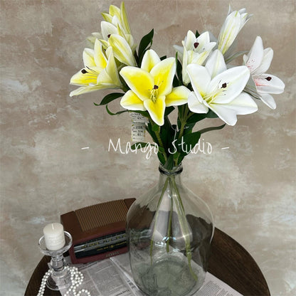 Luxurious 3D Textured Sunlit Lily Artificial Flowers – Elegant Decorative Arrangement for Living Rooms, Weddings, and Special Occasions