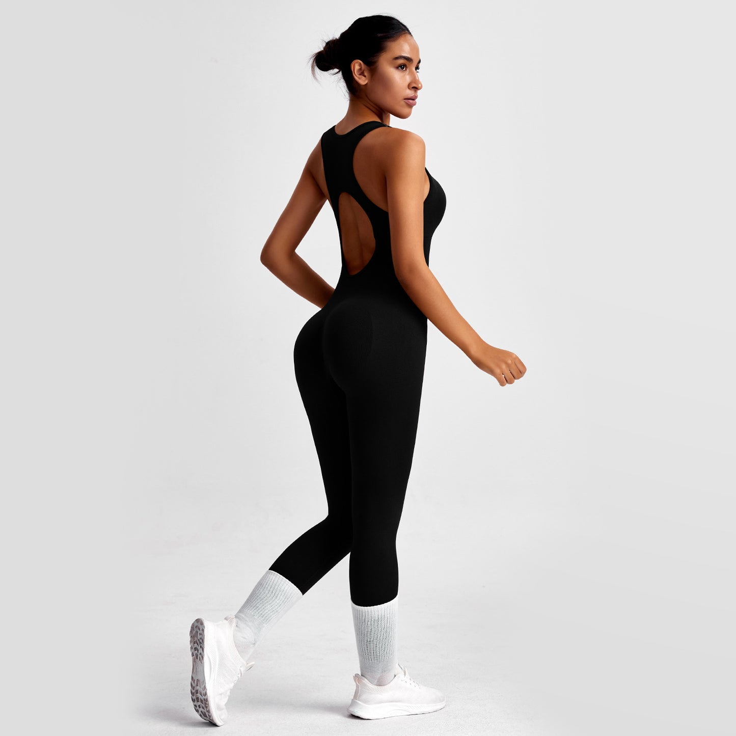 Long Style Women's Yoga Jumpsuit High Elasticity Bodycon Sportswear with Cutout Back for and Flexibility