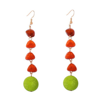 Bohemian-Inspired Geometric Turquoise Tassel Long Pendant Earrings - Versatile Daily Wear for Effortless Elegance