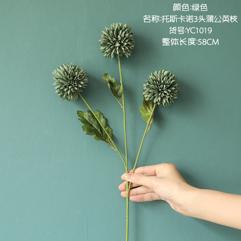 Stunning INS-Style 3-Head Dandelion Artificial Flower Arrangement - Lifelike Greenery for Weddings and Home Decor - Perfect for Any Event - Model YC1019