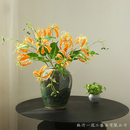 Lifelike Fire Lily Artificial Flower Décor - Modern Romantic Home Accents, Ideal for Creative Centerpieces and Stunning Floral Arrangements