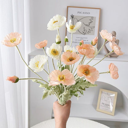 Icelandic Poppy Artificial Flower Bouquet for Home Decor - Elegant Silk Floral Arrangement for Living Room and Dining Table Accents