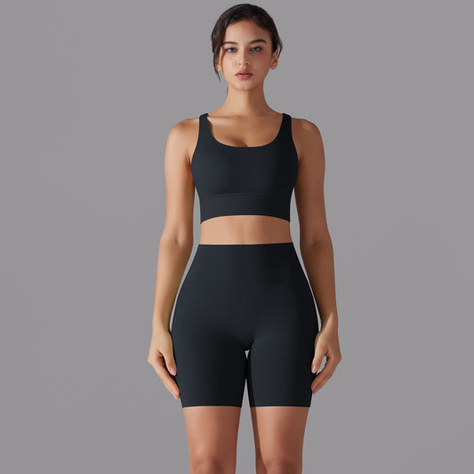 Double Sided Fleece Brushed Solid Color Cross Back High Waist Anti Bacterial Sports Shorts No Underwear Needed for Comfort in Your Fitness Routine