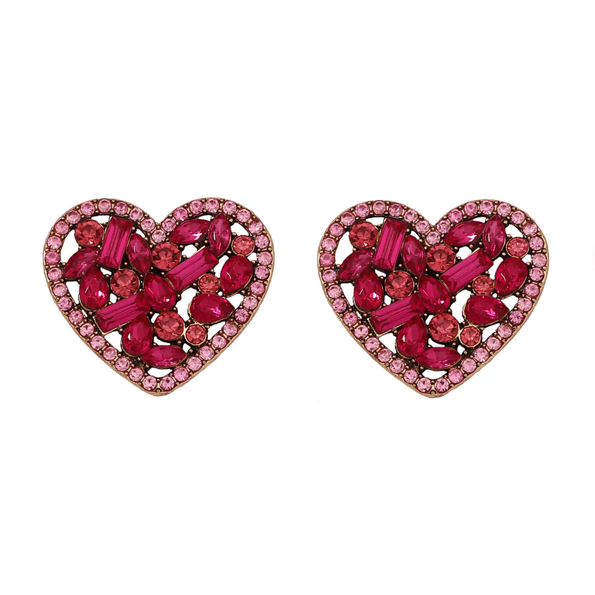 Elegant and Creative Heart-Shaped Alloy Earrings with Colorful Gemstone Accents - Unique, Minimalist Design Perfect for Ethereal Style Lovers