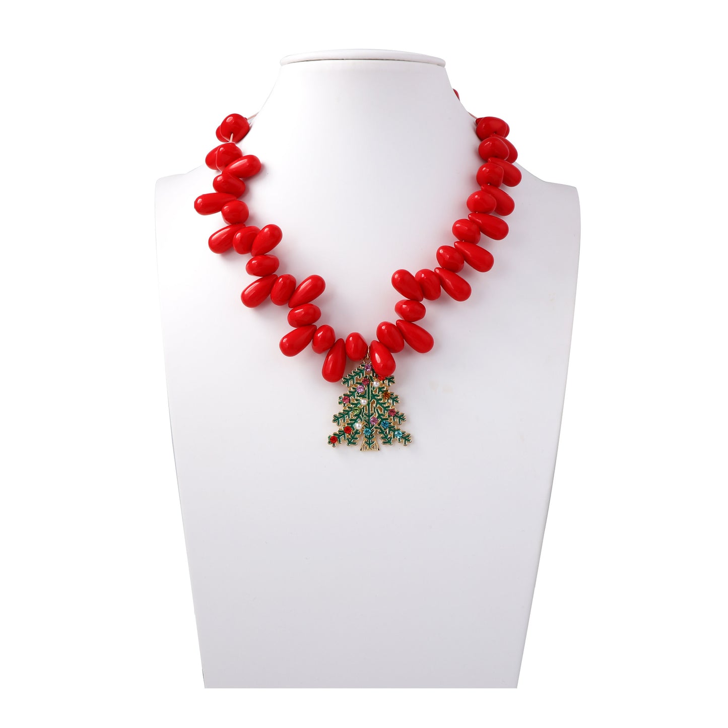 Elegant Christmas Series Minimalist Alloy Oil Drip Green Zircon Crystal Christmas Tree Pendant Bead Necklace for Women - Perfect Holiday Gift
