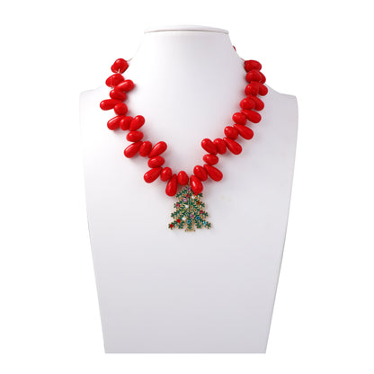 Elegant Christmas Series Minimalist Alloy Oil Drip Green Zircon Crystal Christmas Tree Pendant Bead Necklace for Women - Perfect Holiday Gift
