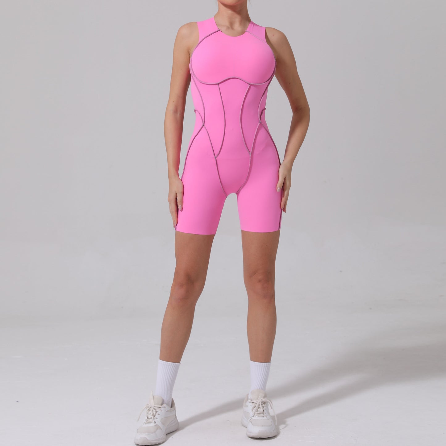 High Performance Color Block Skinny Fit Jumpsuit for Sports and Fitness Breathable and Stretchy One Piece Yoga Outfit with Back Design Model 11501