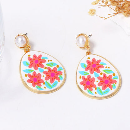 Charming and Elegant Alloy Floral Print Pearl-Like Drop Earrings - Minimalist Fresh Design for Everyday Casual and Workwear