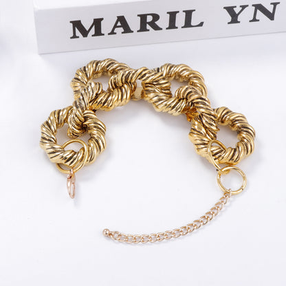 Unique Vintage-Inspired Jewelry Set: Chunky Textured Metal Twisted Geometric Statement Necklace and Bracelet for Bold Fashion Lovers