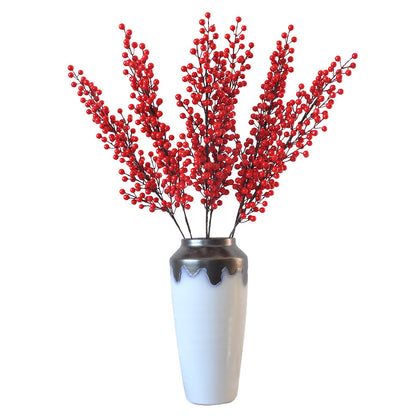 12 Pcs Artificial Long Branch Red Fruit Decoration for Home, Living Room, and Christmas - Perfect for New Year and Wedding Celebrations