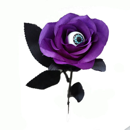 Realistic Black Artificial Rose with Creepy Eyeball Decoration - Perfect for Halloween Parties and Events