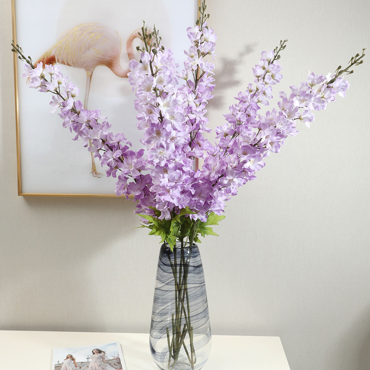 Lifelike Delicate Large Branch Delphinium Artificial Flowers - Stunning Sakura Decoration for Weddings, Home Décor, and Living Room Accents