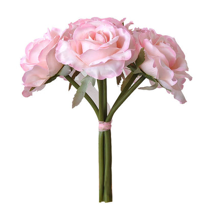 Realistic 6-Head Pink Princess Rose Bouquet - Stunning Faux Floral Arrangement for Home Décor, Living Room Centerpiece, and Table Display