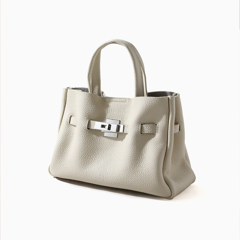 Genuine Leather Women's Tote Bag Top Grade Cowhide Business Commuter Handbag with Versatile Crossbody Mini Purse for Urban Minimalist Style