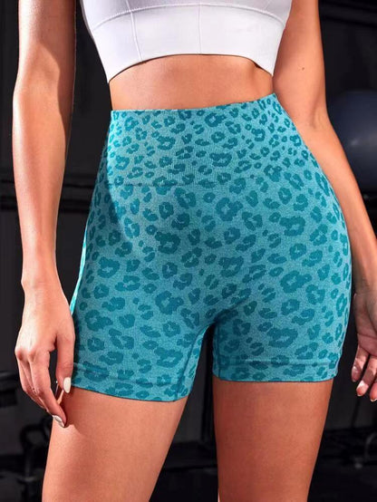 High Waisted Leopard Print Yoga Shorts 7 Vibrant Colors Flattering Ruching for Comfort and Style