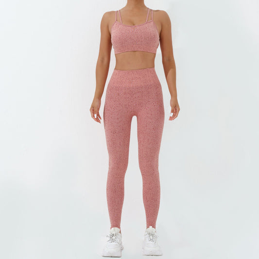 High Waisted Yoga Outfit Set with Cross Back Design and Supportive Athletic Wear for Morning Runs and Pilates