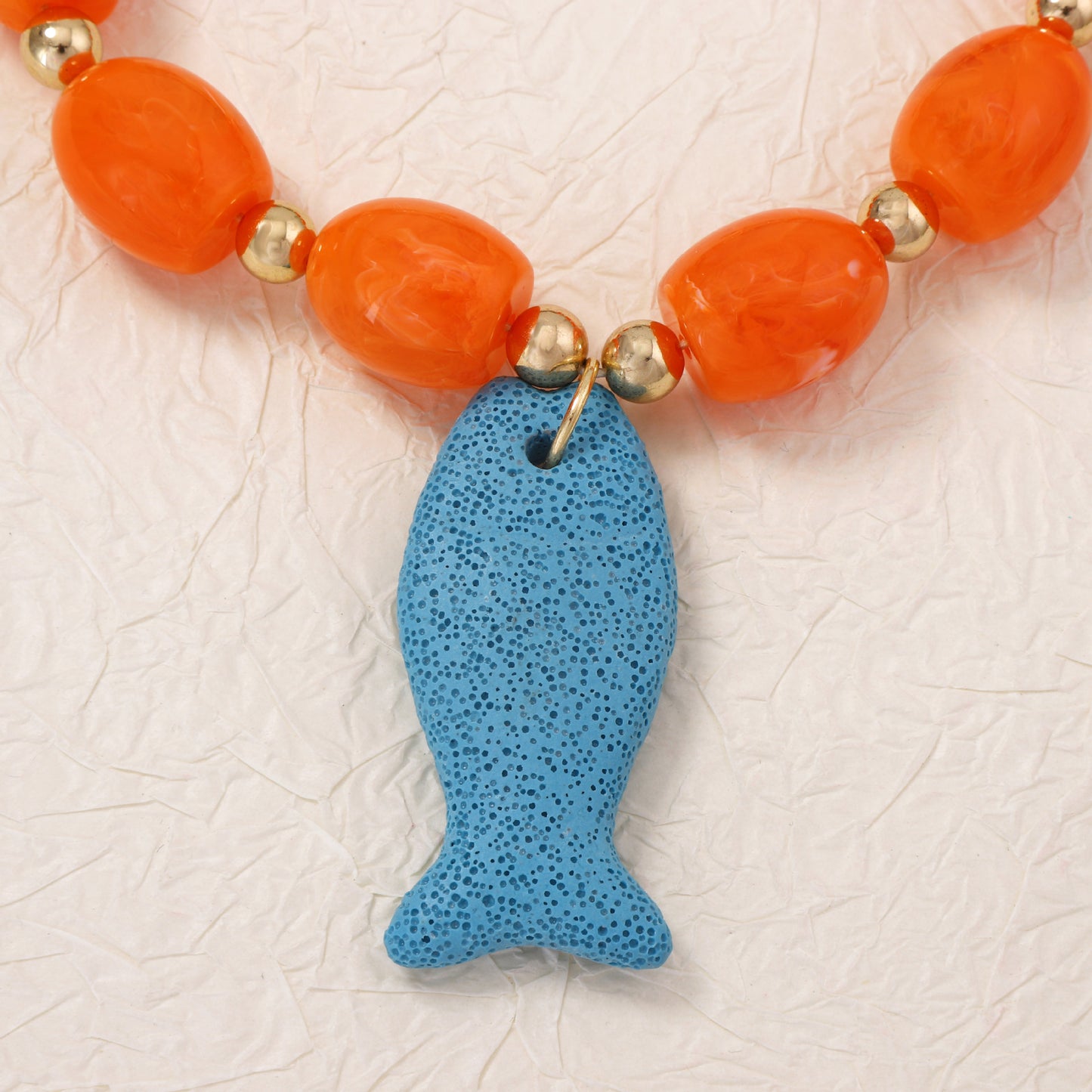 Stunning Casual Ocean-Inspired Volcanic Stone Fish Pendant Beaded Necklace - Unique Statement Accessory for Women