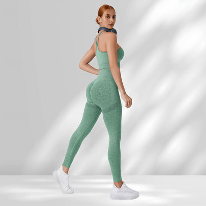 Seamless Yoga Outfit Set with Stunning Back Design High Waisted Butt Lifting Sports Leggings Supportive Workout Bra for Comfort and Style