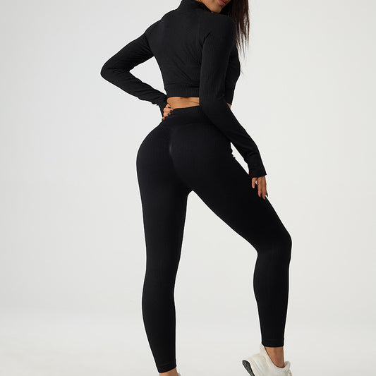 High Performance Yoga Pants and Long Sleeve Jacket Set Sculpting Peach Butt Leggings with Maximum Stretch for Comfort and Flexibility