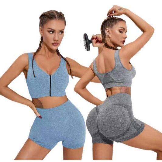 Seamless Zipper Sports Bra and High Waisted Lifting Shorts Set for Women Yoga Fitness and Outdoor Activities Quick Dry 2 Piece Activewear Ensemble