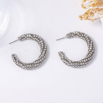 Elegant and Luxurious Geometric-Cut Curve Design C-Shape Earrings with Sparkling Rhinestones - Versatile, Dazzling Ear Accessories for Any Occasion