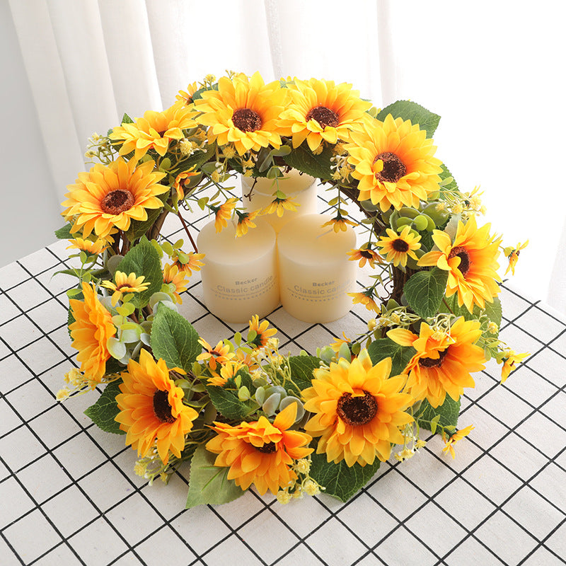 Lifelike Sunflower Wreath by Bilottis - Stunning Faux Floral Decoration for Living Room Doors and Store Windows