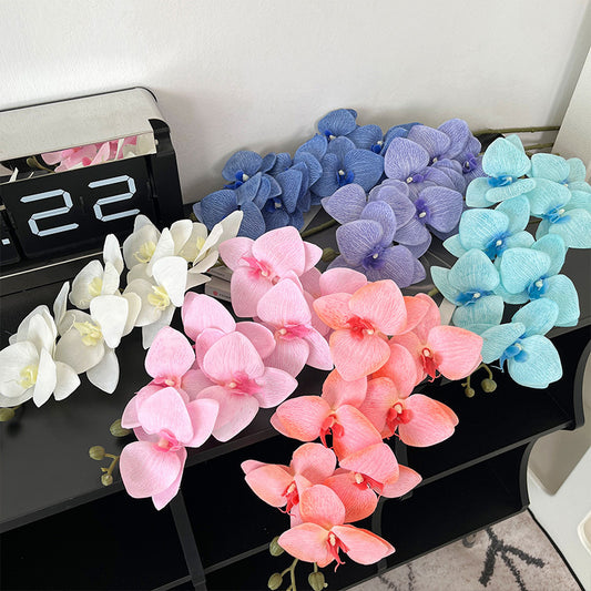 Luxurious 3D Realistic Orchid Simulation Flowers - Elegant Silk Fabric Beauty Decor for Sophisticated Home Styles