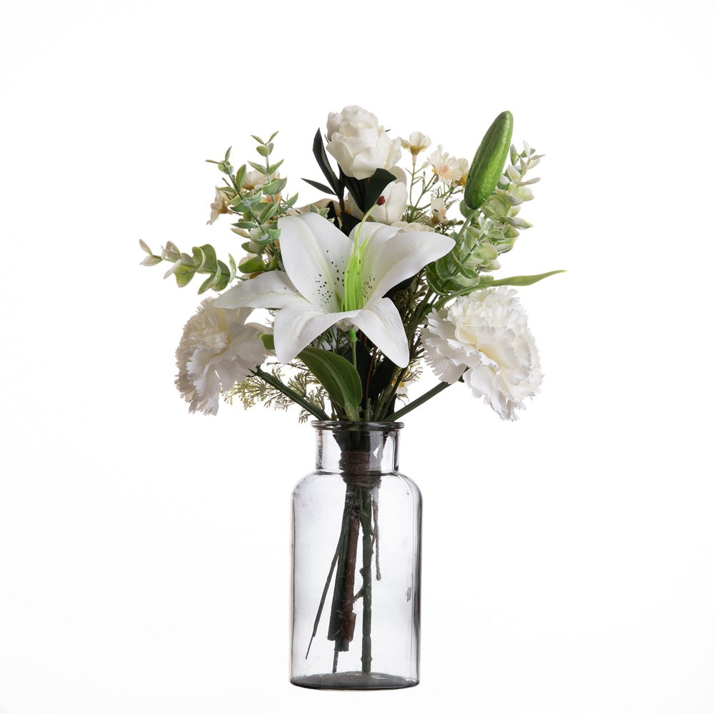 Realistic Artificial Flower Bouquet with Lilies and Carnations - Stunning Home Decor Wedding Hand-Tied Floral Arrangement - Perfect for Wall Decor and Rose Accents | Model CF01181