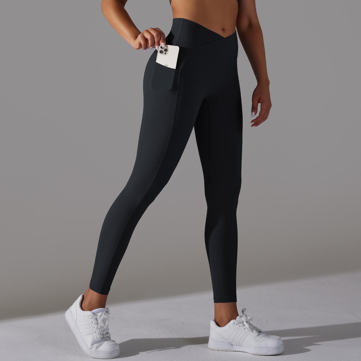 High Waisted Cross Over Pocket Yoga Pants Soft Skin Friendly and Stretchy 3 4 Workout Leggings for Comfort and Support