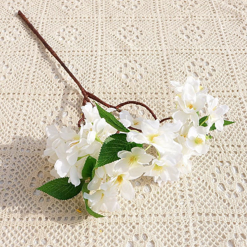 Realistic Cherry Blossom Stem with Leaves - Beautifully Crafted Artificial Flowers for Home Decor, Wedding Decorations, and Event Styling