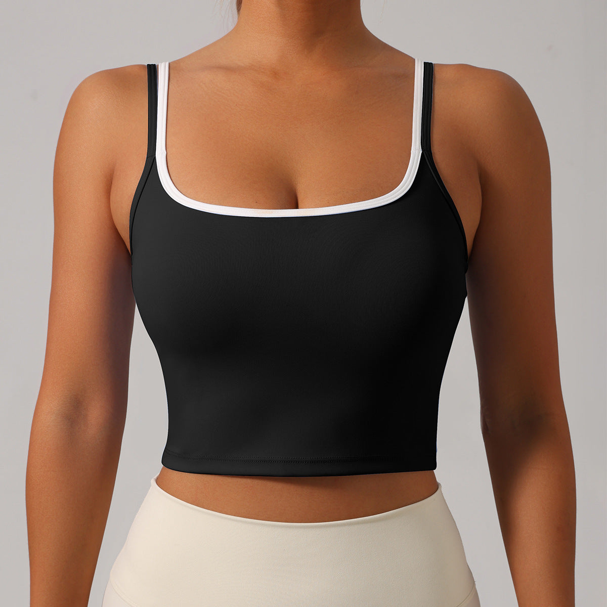 Chic Color Block Bralette Style Yoga Tank Top with a Open Back for Active Wear and Casual Outfits