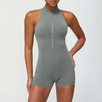 Women's Zip Front Bodysuit Yoga Outfit with Tummy Control for Enhanced Curves for Gym Workout and Daily Wear