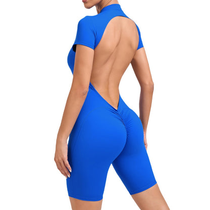 Backless Zipper Short Sleeve Yoga Bodysuit Dance Fitness One Piece Apparel for Optimal Comfort and Performance