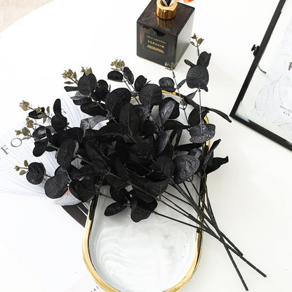 Elegant 4-Prong Black Eucalyptus Dried Flowers - Perfect for Halloween Party Decor and Unique Money Leaves Arrangement