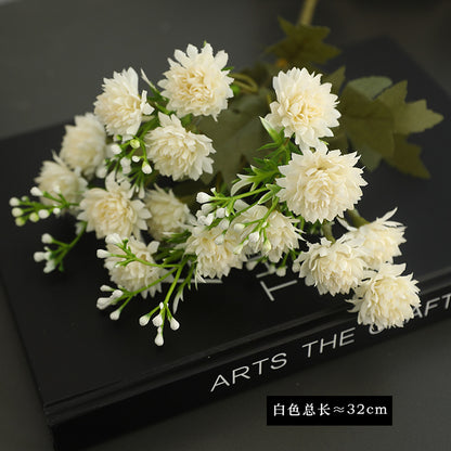 Elegant Korean Silk Flower 5-Branch Dandelion Bouquet – Perfect for Home Decor, Living Room Accents, New Year Celebrations, and Wedding Decorations with Beautiful Hydrangeas