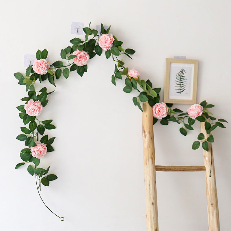 Realistic Peony Flower Vine Garland - Stunning Faux Rose Trellis Decor for Home and Wedding Backdrops, Ideal for Floral Arrangements and Festive Celebrations