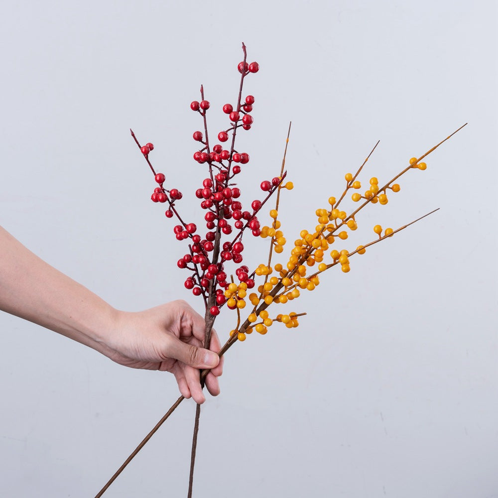 Vibrant Faux Red Berry Stalks - Simulation Wintergreen Floral Arrangement - Perfect for Home Decor & Special Occasions - MW09924