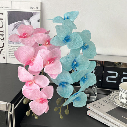 Luxurious 3D Realistic Orchid Simulation Flowers - Elegant Silk Fabric Beauty Decor for Sophisticated Home Styles