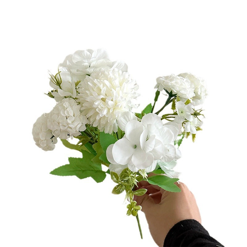 Elegant Korean Style 5-Prong Hydrangea Rose Bouquet - Perfect for Weddings, Home Decor, and Photography Props | Realistic Silk Flowers for Lasting Beauty