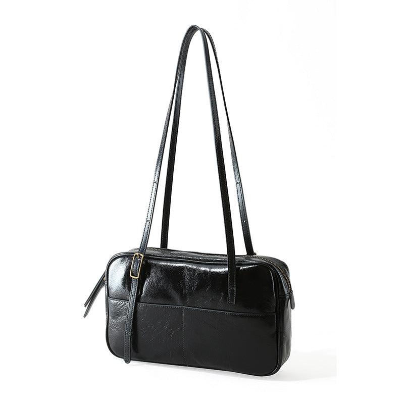 Women's Genuine Leather Tote Bag Large Capacity Waxed Oil Leather Shoulder Bag for Everyday Office Use