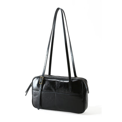 Women's Genuine Leather Tote Bag Large Capacity Waxed Oil Leather Shoulder Bag for Everyday Office Use