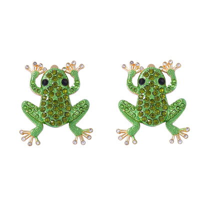 Exquisite Creative Alloy Frog Ear Studs with Shimmering Zircon and Imitation Pearl - Unique Animal-Inspired Jewelry for Stylish Women